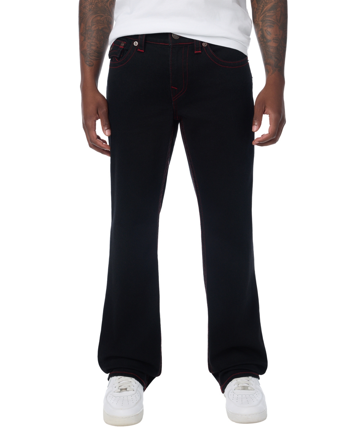 True Religion Men's Billy Logo-Script Flap Bootcut Jeans