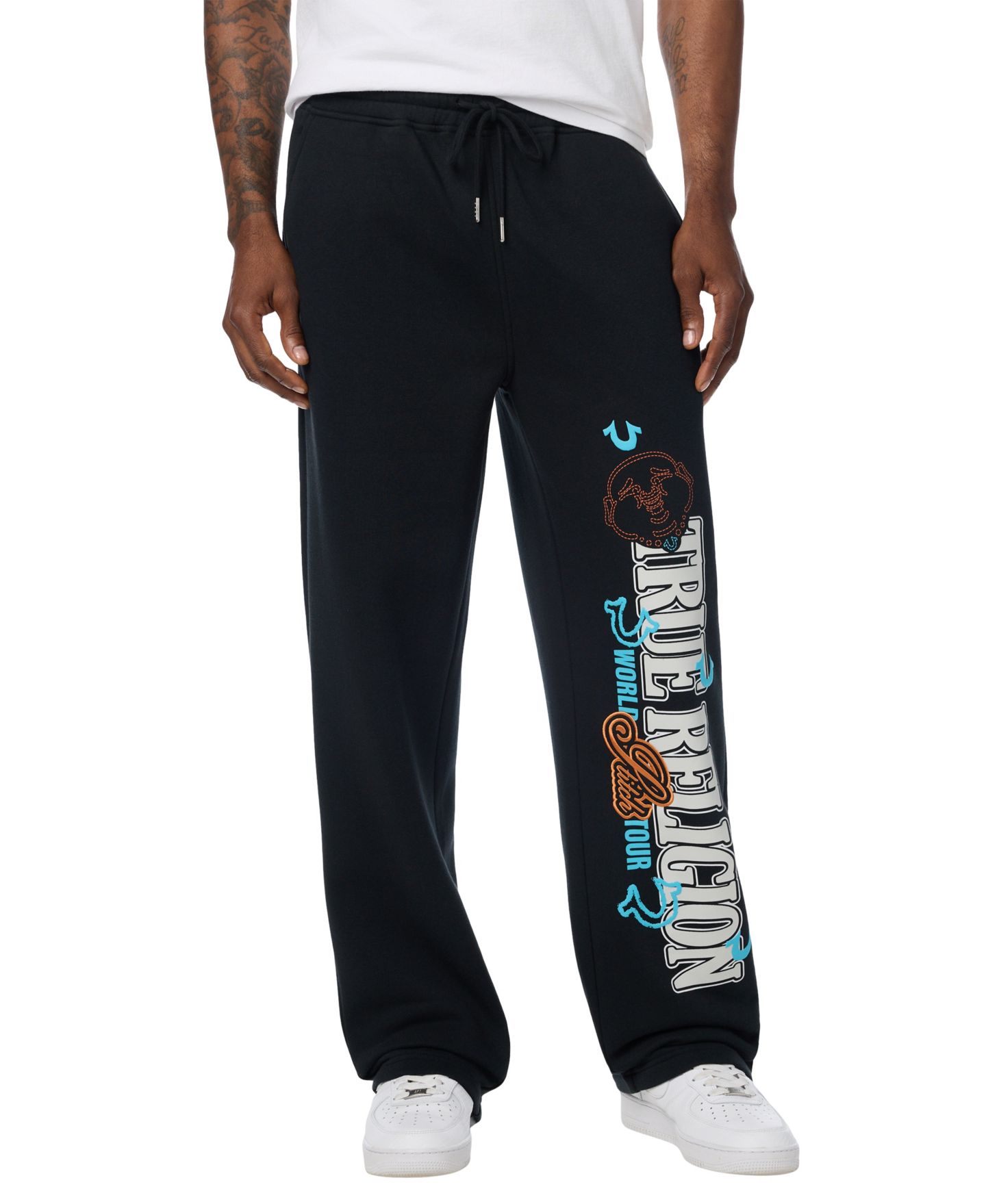 Мужские брюки True Religion Southwest Straight-Leg Puff-Print Graphic Sweatpant, цвет: Угольно-чёрный — фото 1