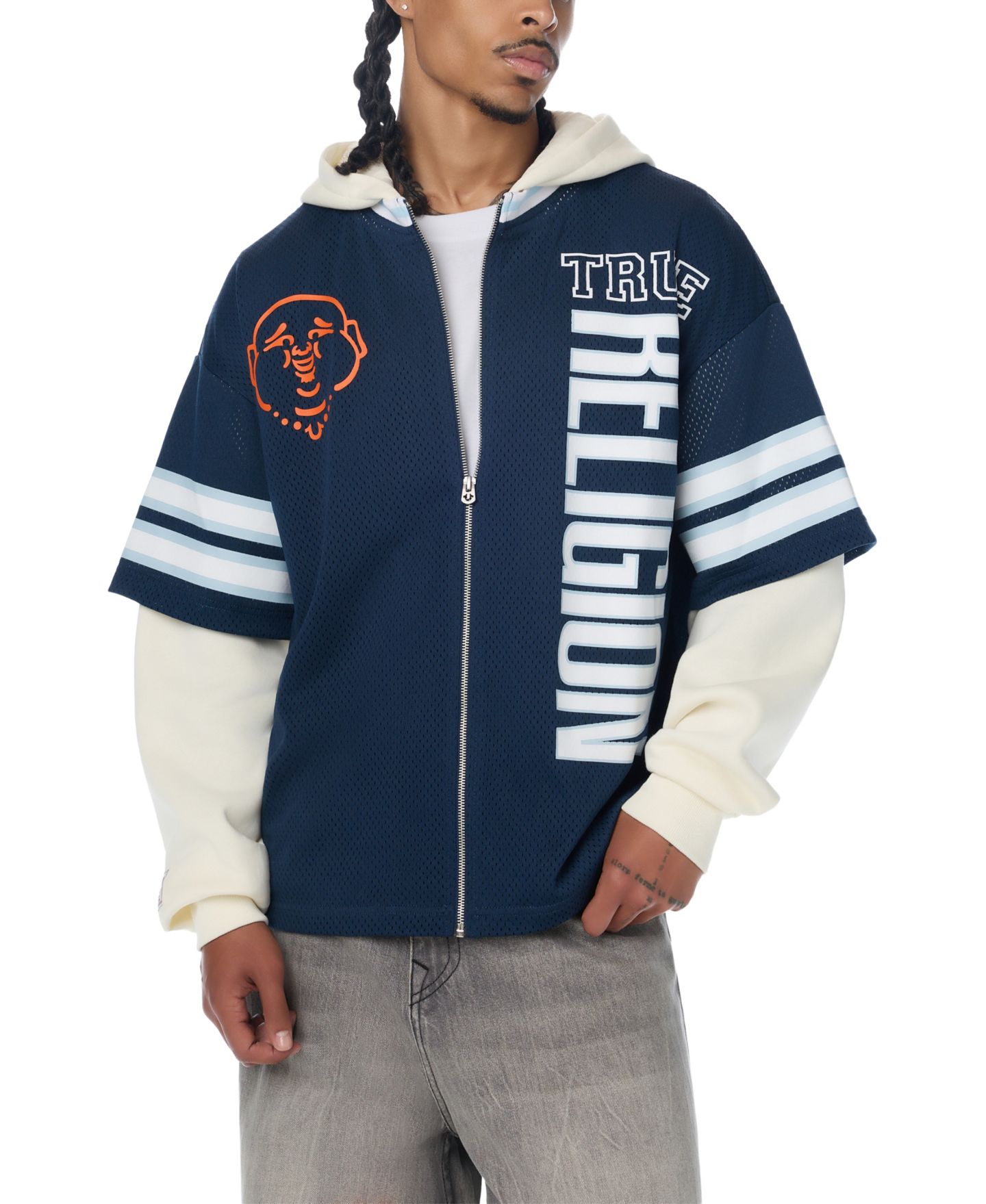Мужское худи True Religion Y2K Football Jersey Zip, цвет: Синий — фото 1