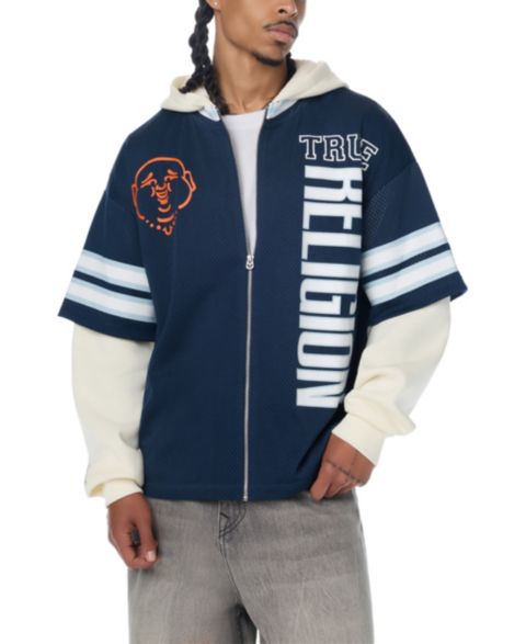 Мужское худи True Religion Y2K Football Jersey Zip, цвет: Синий