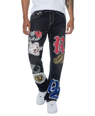 Men's Ricky Straight-Leg Graphic Patches Big T Stitching Jeans