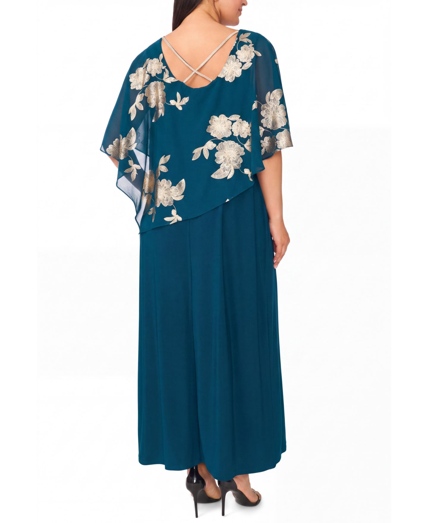 Женское платье MSK Plus Size Metallic Floral-Print Crewneck Short-Sleeve Maxi, цвет: Зелёный — фото 3