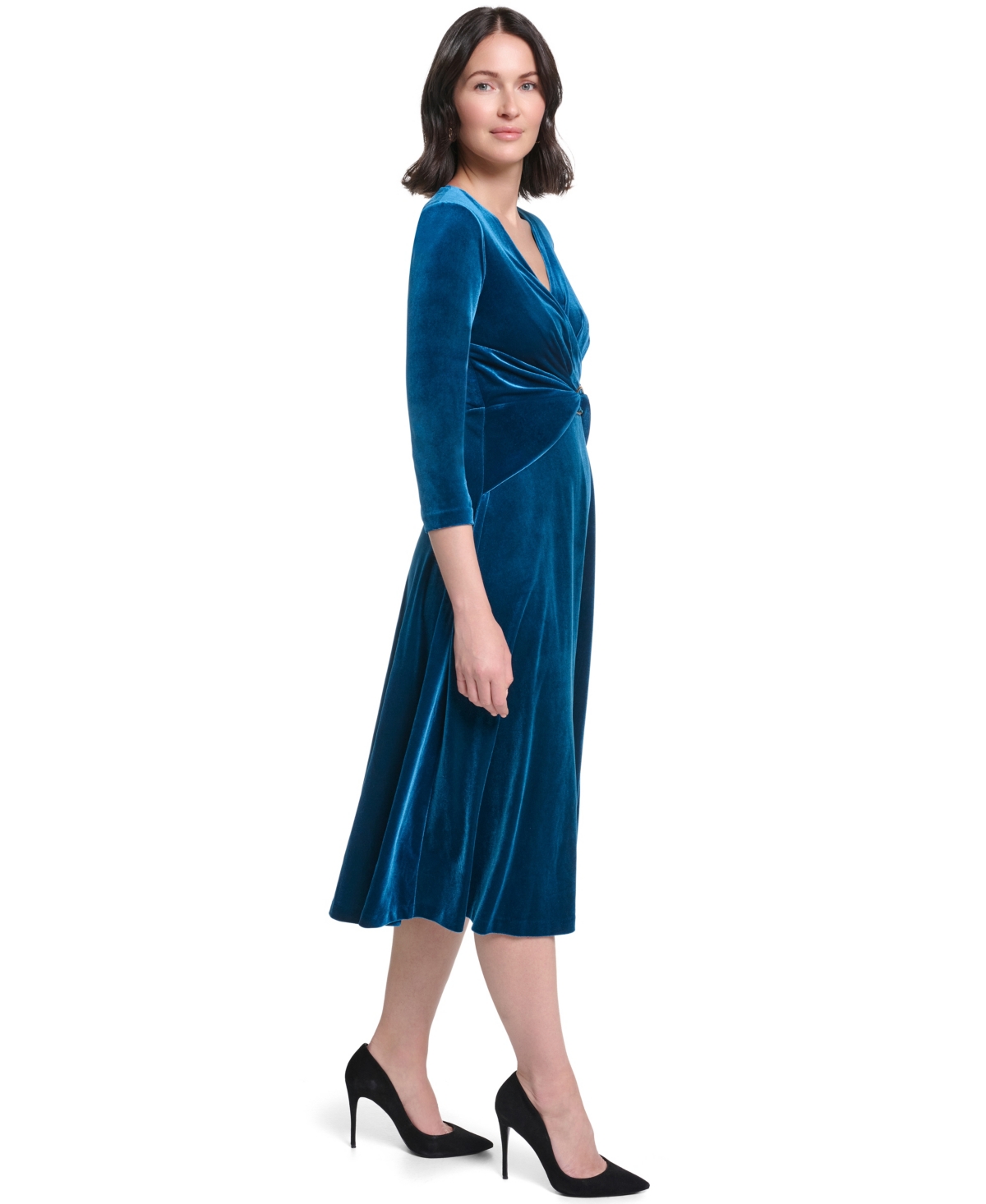 Jessica Howard Women's V-Neck Wrap Midi Velvet Dress