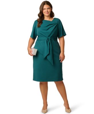 Plus Size Crepe Asymmetrical Knee-Length Sheath Dress