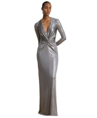 Women's Twist-Front Metallic Stretch Jersey Gown