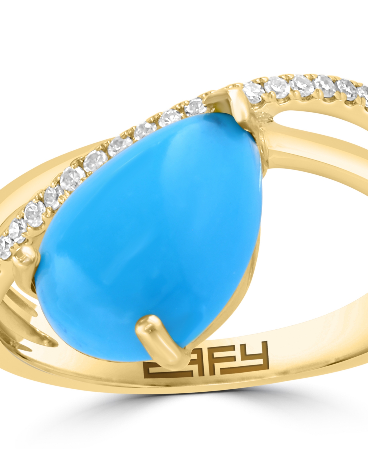Effy Collection Turquoise (11x8mm) & Diamond (1/10 ct. t.w.) Ring in 14k Yellow Gold