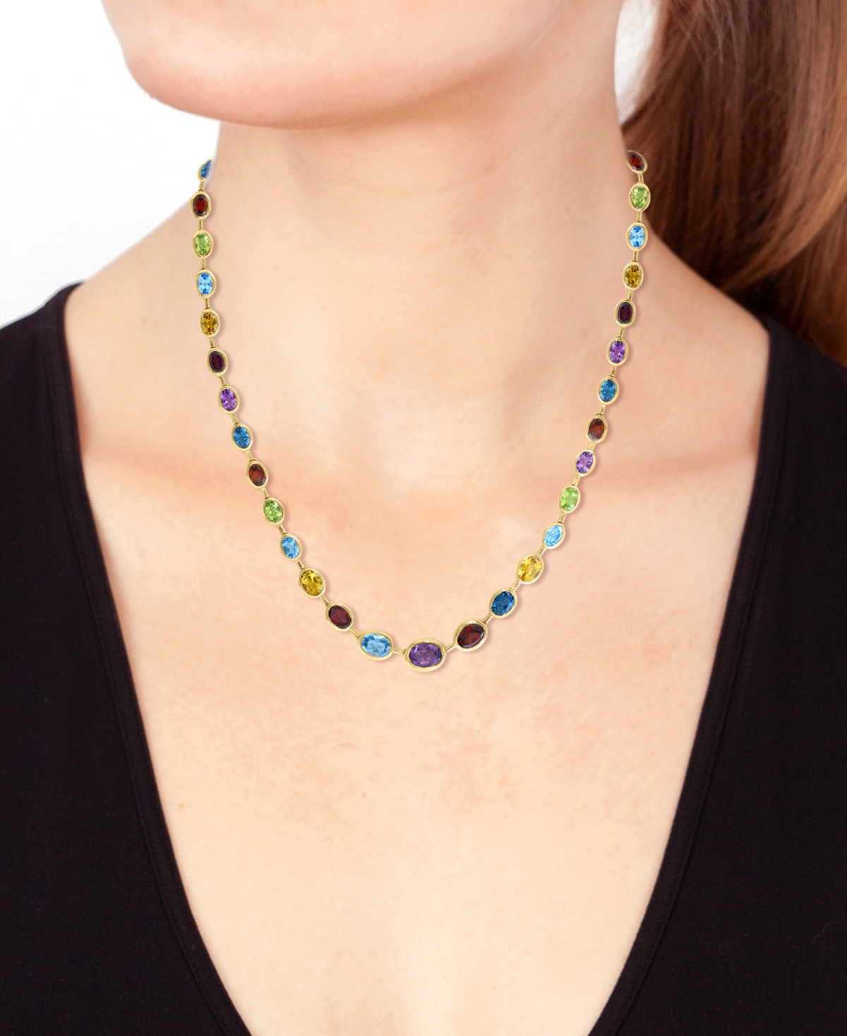 Effy Collection Multi-Gemstone (25-1/12 ct. t.w.) Necklace in 14k Yellow Gold Over Sterling Silver