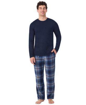 Men's Cabin Fleece Long-Sleeve Crewneck Pajama Top and Fleece Pants, 2-Piece Set