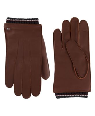 Men's Global Stripe Touchscreen Leather Gloves