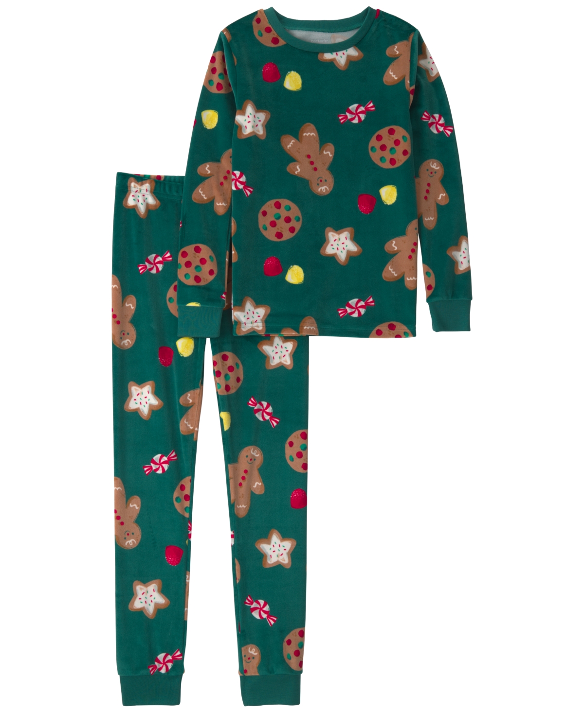 Carter's Kids' Boys' And Girls' Long-sleeve Gingerbread Snug-fit Top And Pants, 2-piece Set In Green