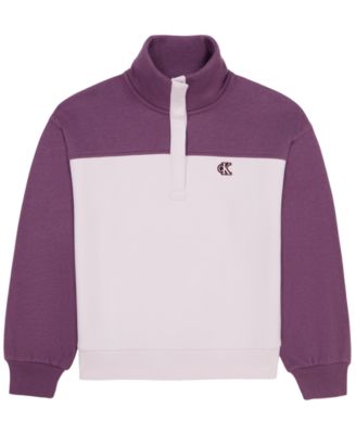 Girls' 7-16 Color-Block Snap-Placket Stand-Collar Fleece Pullover Jacket