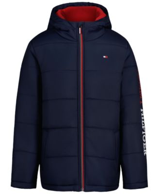 Baby Girls' Hooded Fleece-Lined Sleeve Logo Puffer Jacket