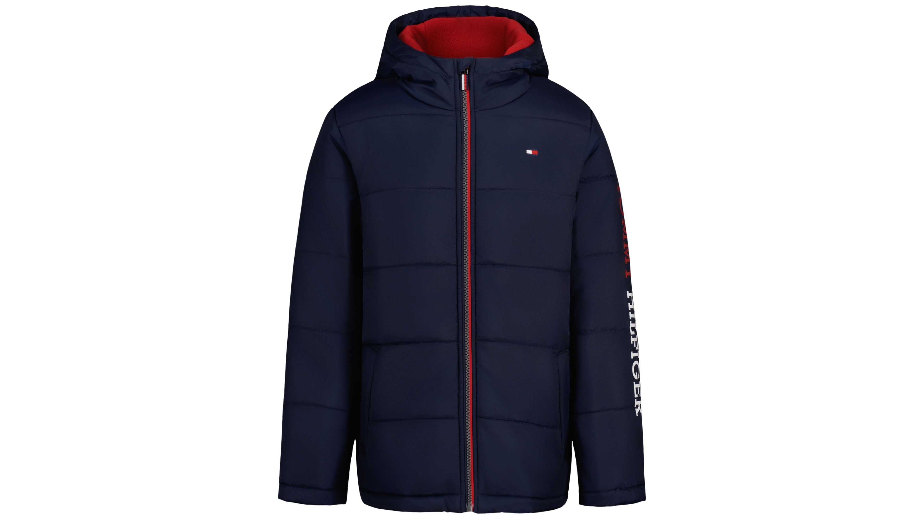 Tommy Hilfiger Baby Girls' Hooded Fleece-Lined Sleeve Logo Puffer Jacket