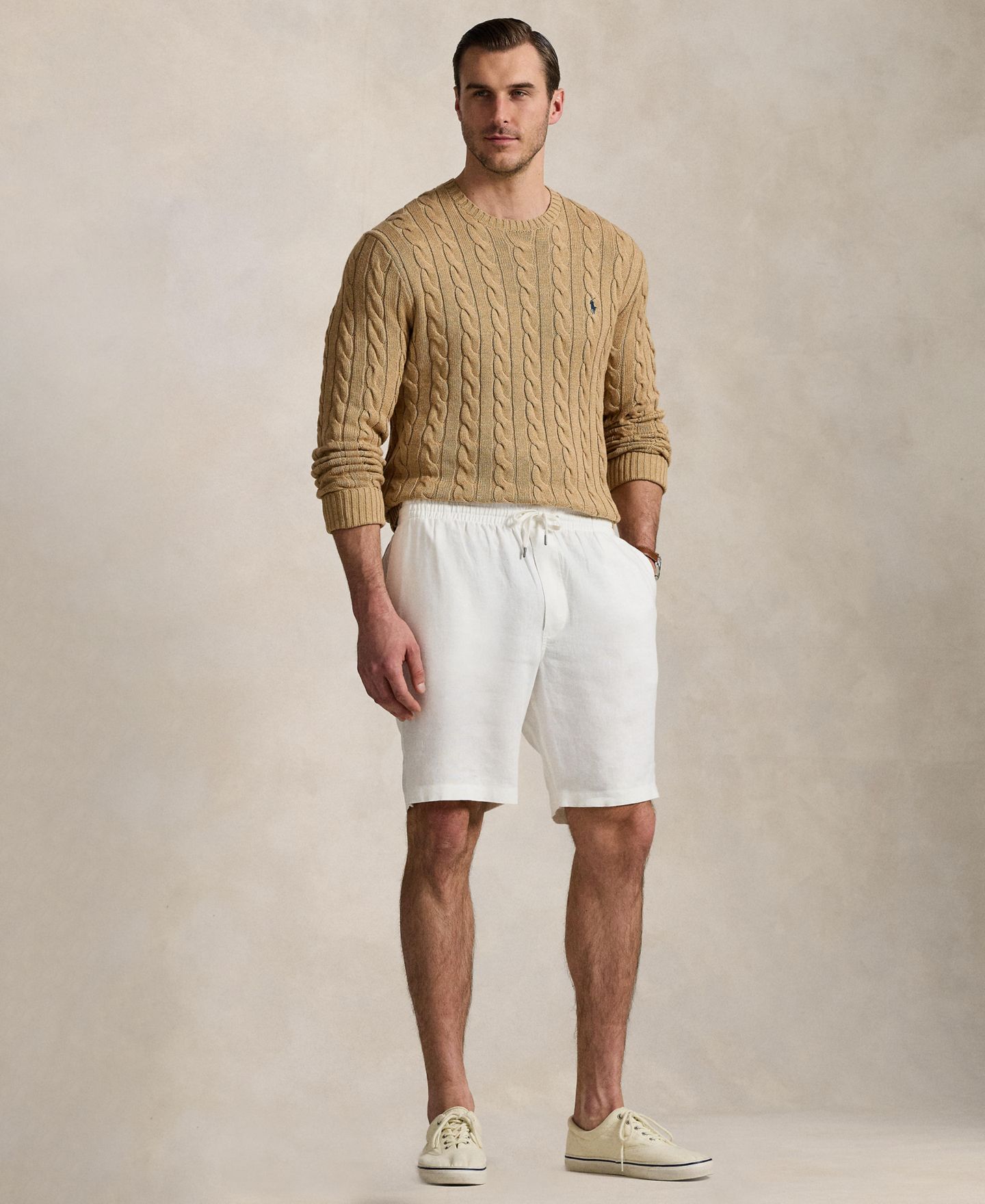 Мужской свитер Polo Ralph Lauren Big & Tall Cable-Knit Cotton, цвет: Верблюжий меланжевый — фото 2