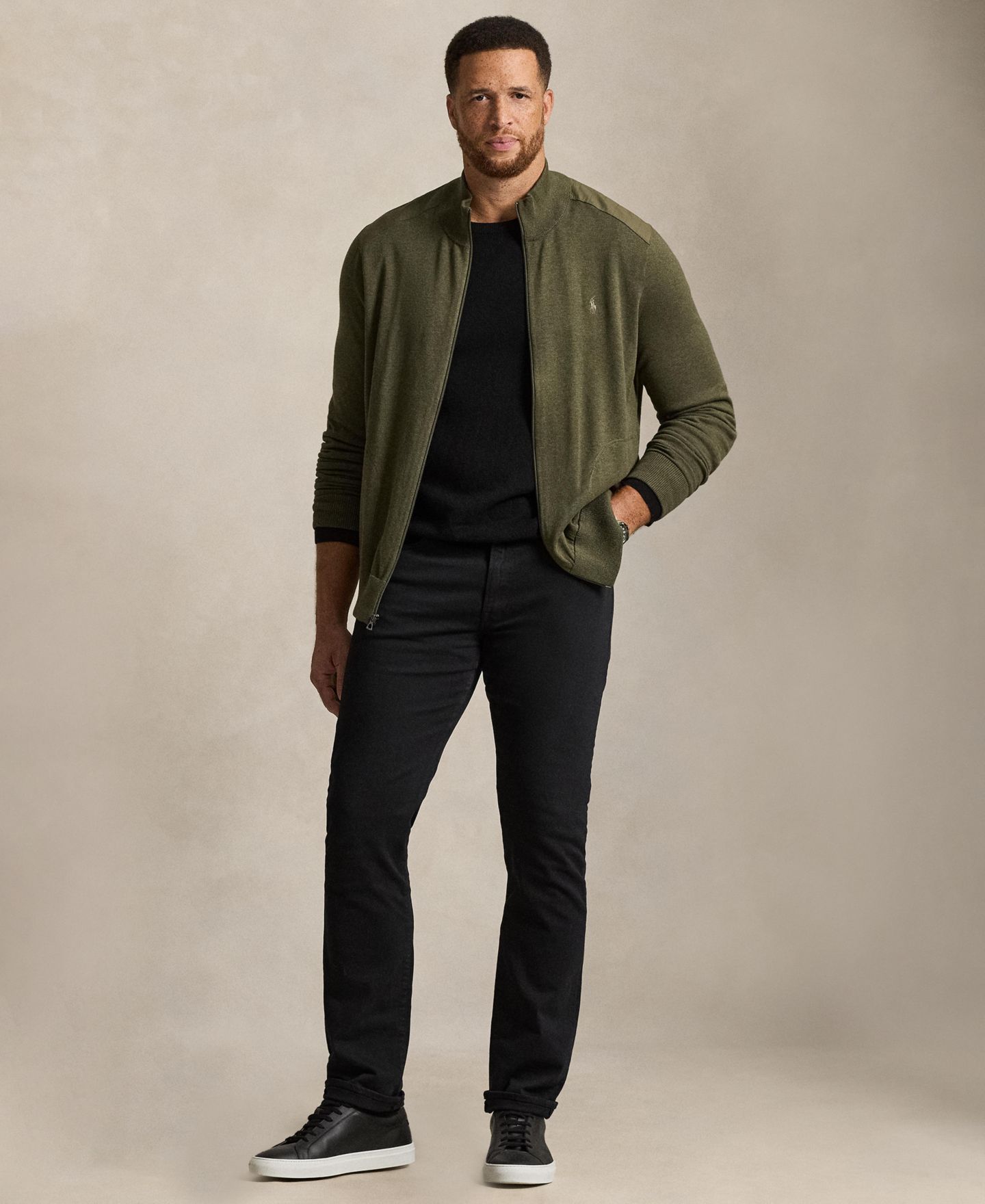 Мужской кардиган Polo Ralph Lauren Big & Tall Hybrid Full-Zip Mockneck Channel-Quilted, цвет: Оливковый комбинированный — фото 2