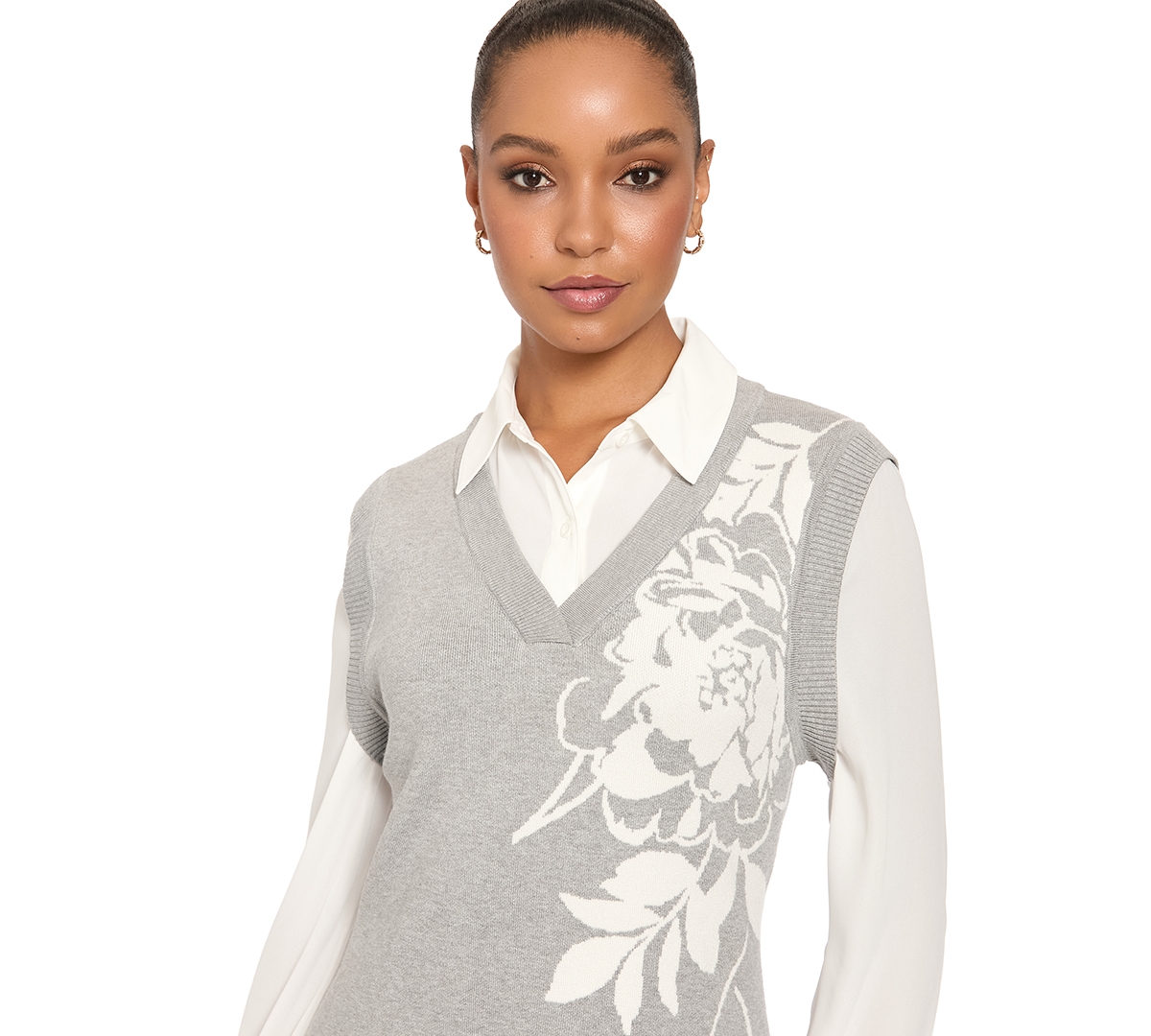 London Times Women's Collared Long-Sleeve Dress