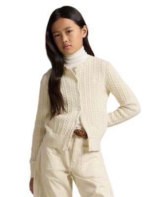 Girls' 7-16 Metallic Cable Cardigan Sweater