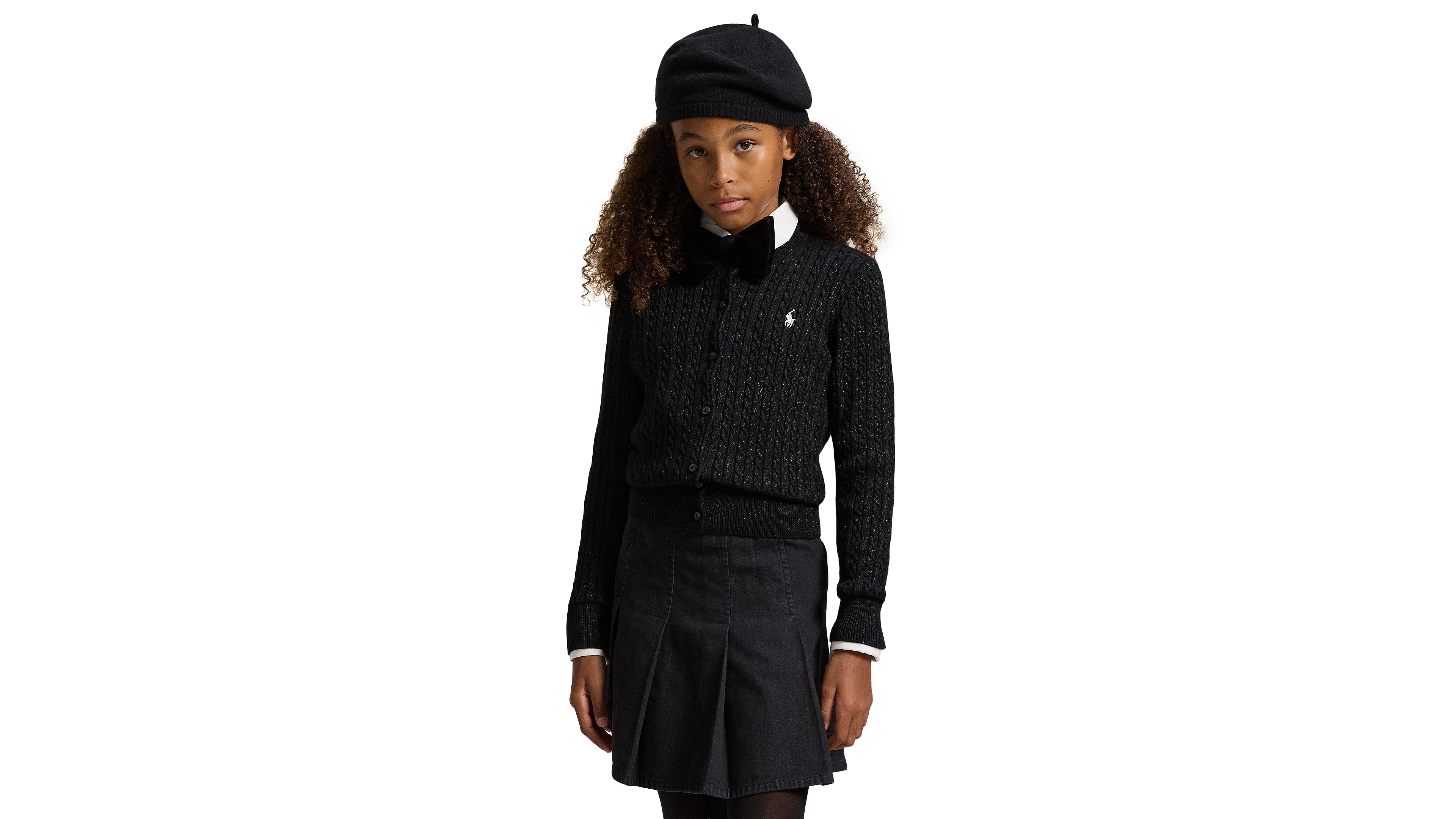Polo Ralph Lauren Big Girls Metallic Cable Cotton-Blend Cardigan Sweater