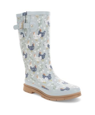 Women's Cottage Chickens Faux Fur Tall Rain Boot