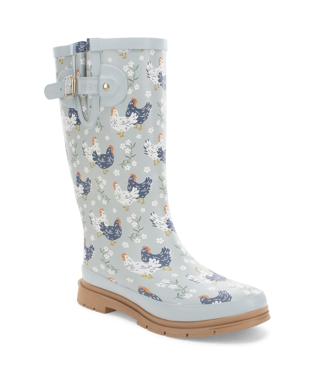 Western Chiefs Women's Cottage Chickens Faux Fur Tall Rain Boot - Blue