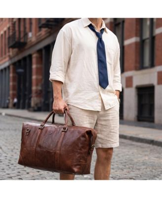 20 Inch Leather Canvas Duffle Bag - Brown