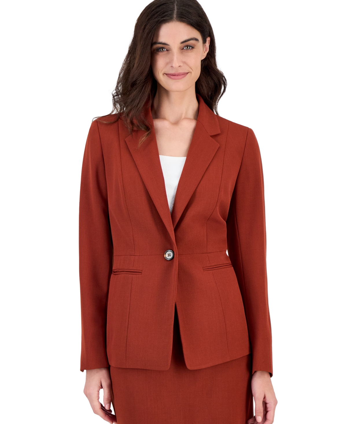 Kasper Petite Notch Collar Single-Button Shoulder-Padding Jacket