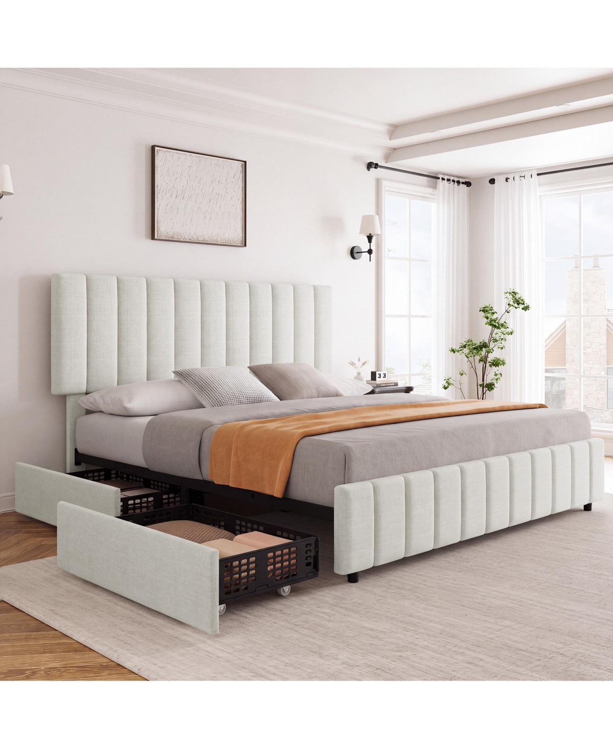 Homfan Storage Platform Bed Frame – 4 Drawers, Adjustable Headboard, No Box Spring Needed, Heavy-Duty Wooden Structure
