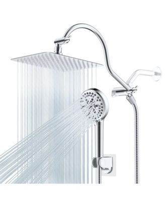10'' All Metal Rainfall Handheld Shower Head Extension Arm Hose Holder Square