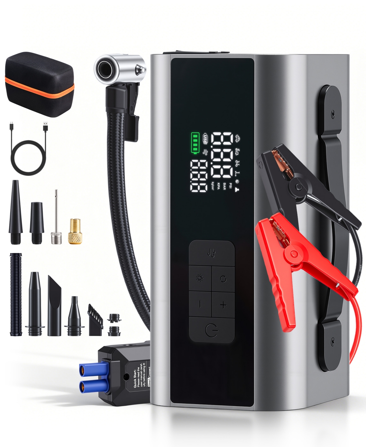 Sugift Portable 4-in-1 Car Jump Starter 1000A, 150 Psi Air Compressor, Handheld Vacuum, Led Emergency Light, Power Bank