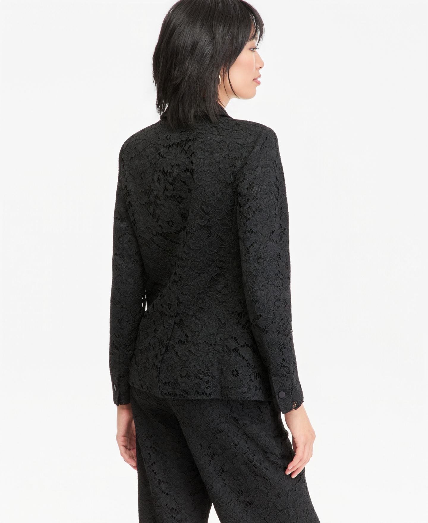 Женский пиджак I.N.C. International Concepts Double-Breasted Lace Fitted Blazer, цвет: Глубокий чёрный — фото 4