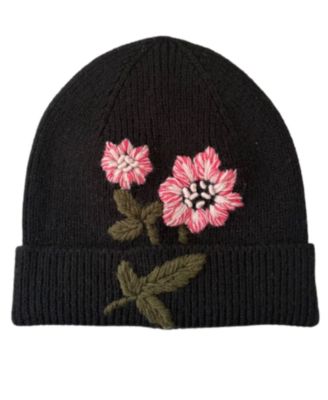 Embroidered Flower Beanie Hat