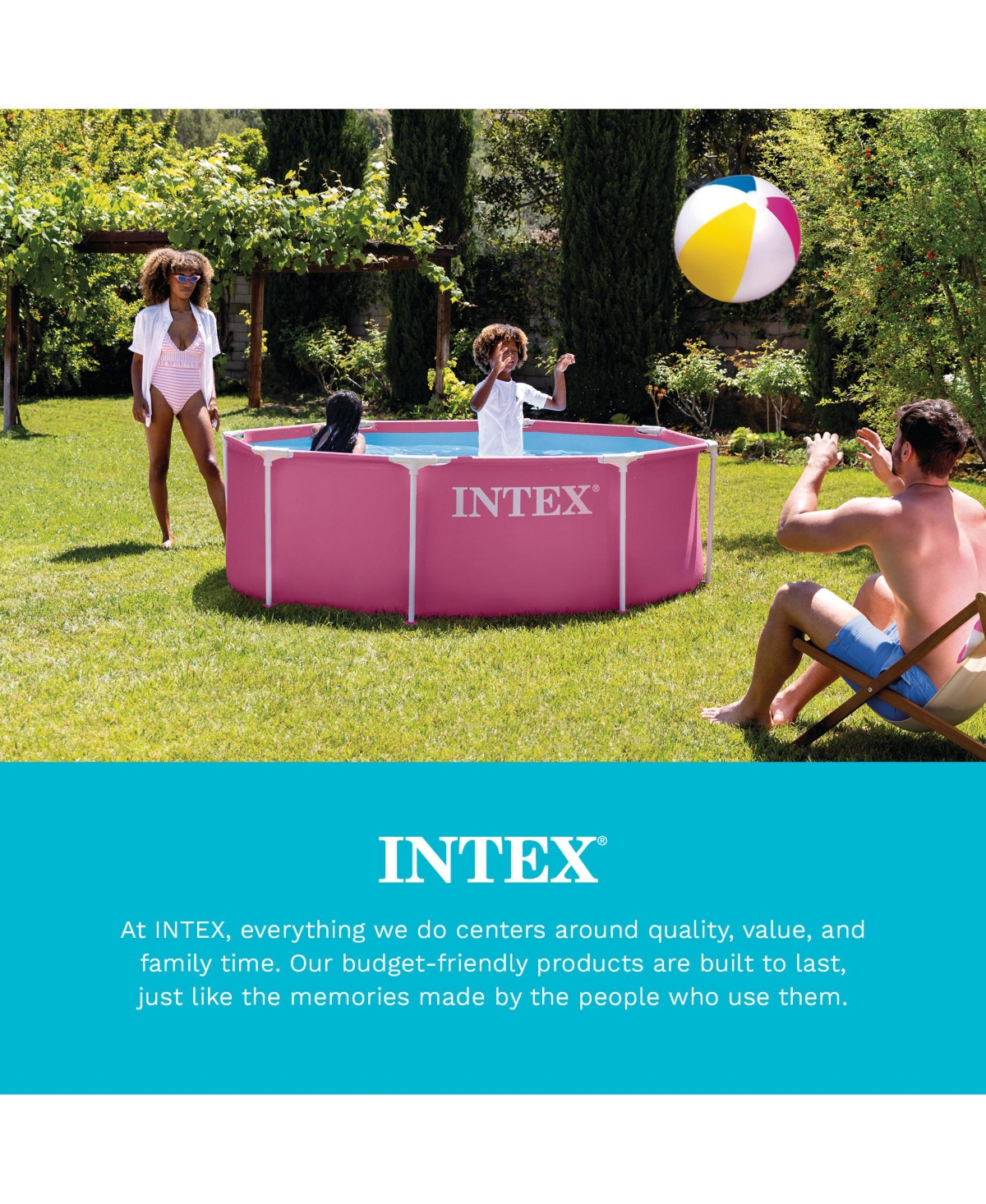 Intex 10 Foot Round Metal Frame Outdoor Backyard Swimming Pool Cover, Pink