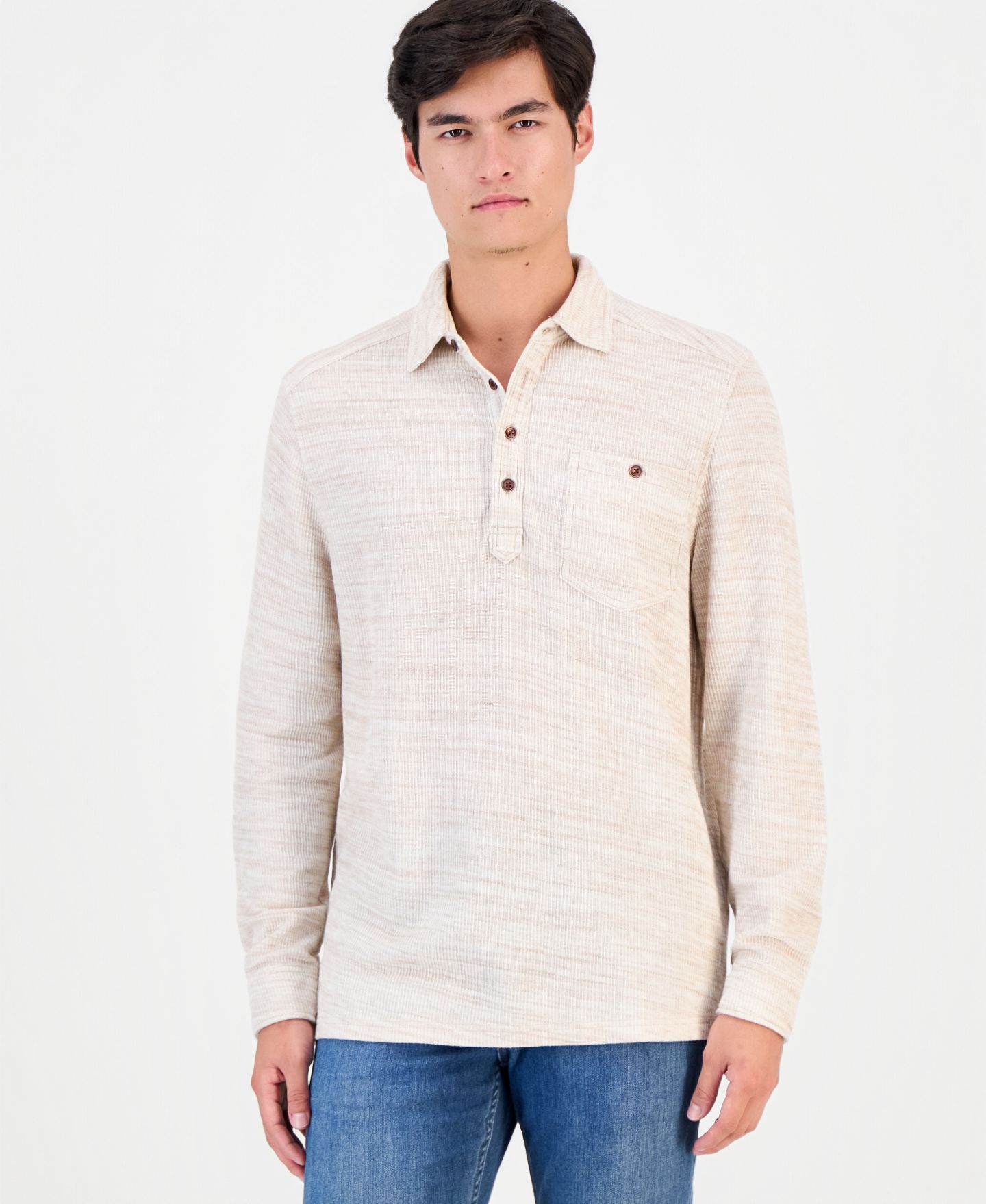 Мужское поло Tommy Bahama Bella Bay Long-Sleeve Textured Polo Shirt, цвет: Меланжевый, вариант 1 — фото 1