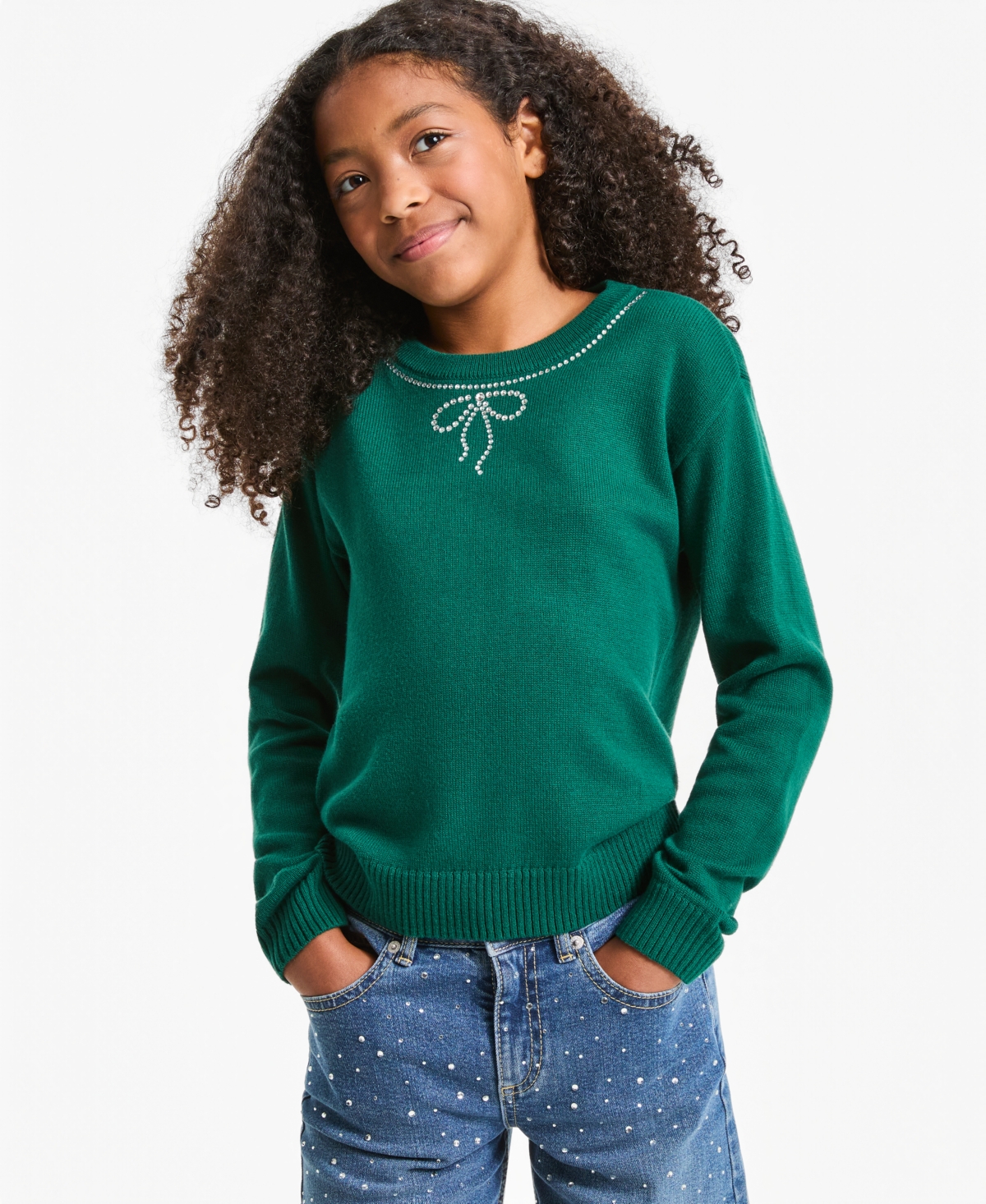 Epic Threads Girls' Xs-xl Stone Necklace Long-Sleeve Crew Neck Sweater, Macy's Exclusive