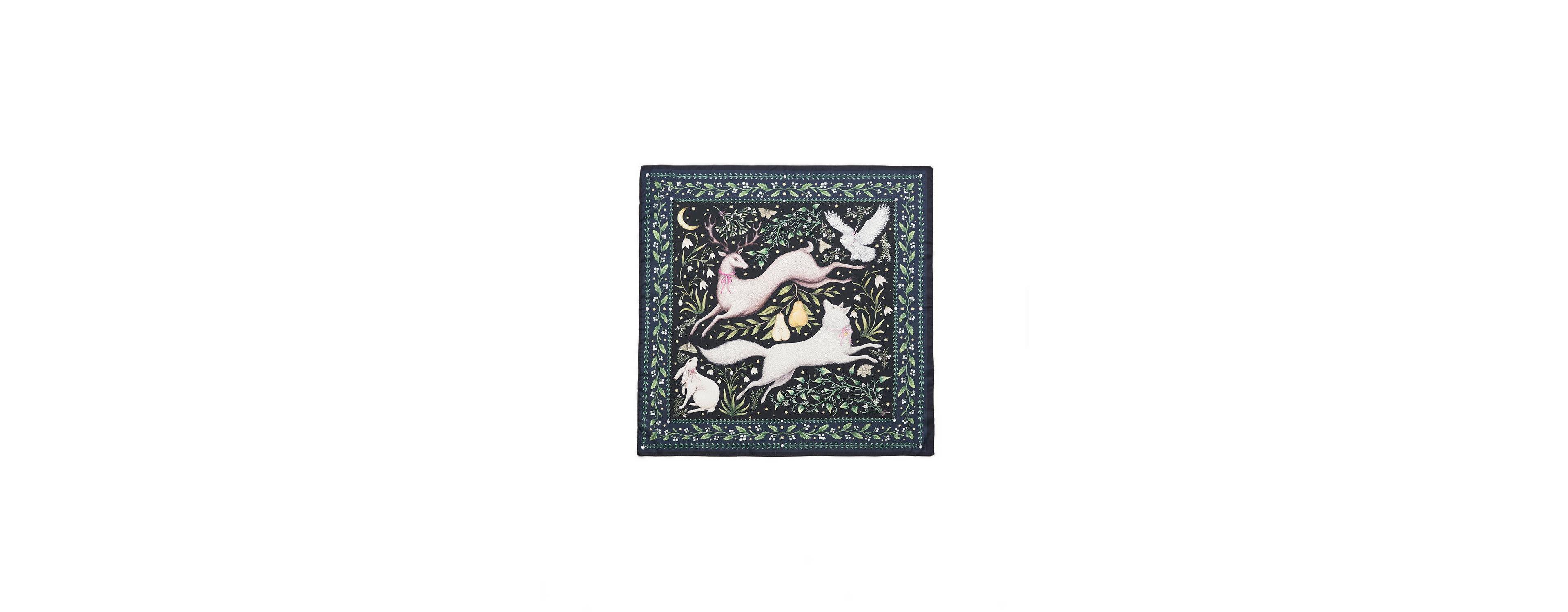 Fable England Women's Niva Narrative Medium Square Scarf in Navy