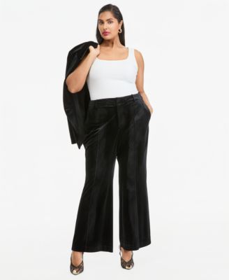 Plus Size Velvet Wide-Leg High-Rise Pants