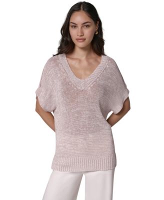 Women's Short Sleeve Relaxed Fit Lurex Sweater