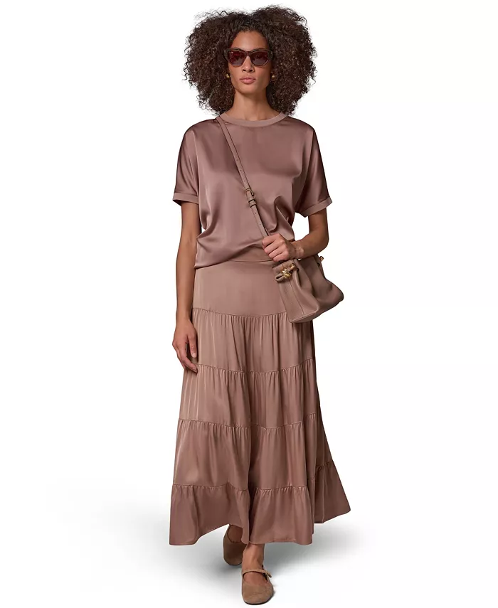 Women's Satin Midi Tiered Skirt - thumbnail 9