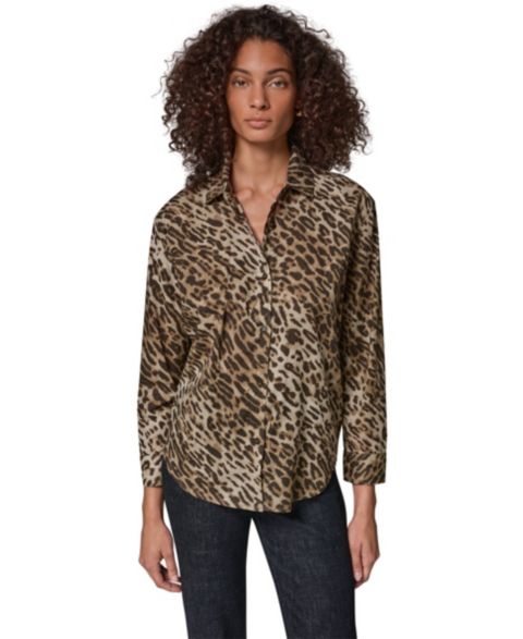 Женская блузка Donna Karan Weekend Leopard-Print Collared Voile Long-Sleeve, цвет: Леопардовый верблюжий комбинированный