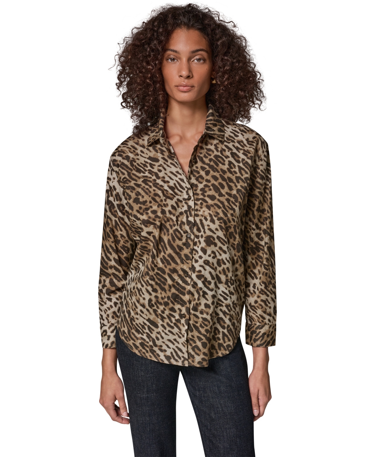 Donna Karan Weekend Women's Leopard-Print Collared Voile Long-Sleeve Blouse