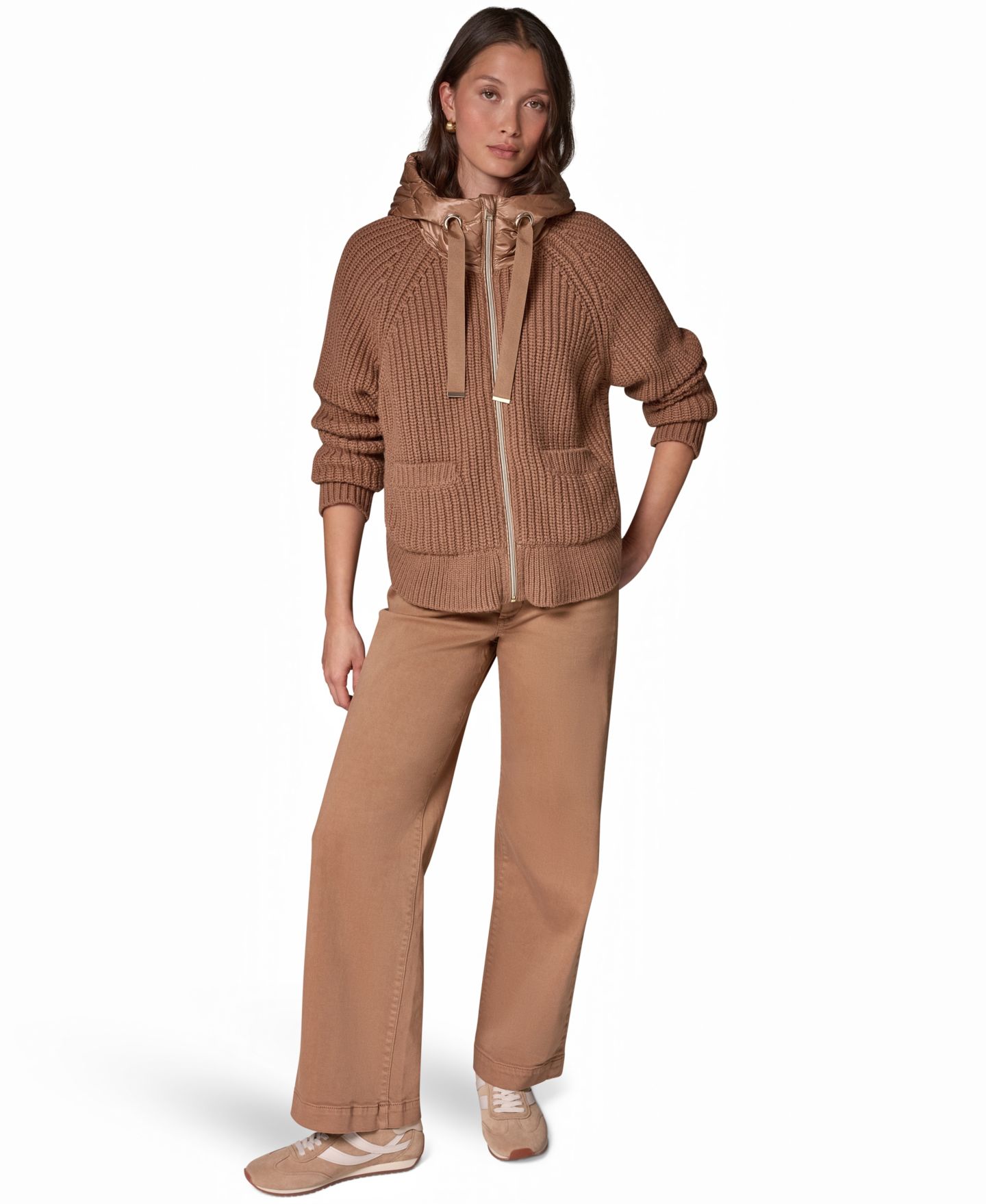 Женская куртка Donna Karan Weekend Wool-Blend Hooded Mixed-Media Chunky, цвет: Верблюжий — фото 3