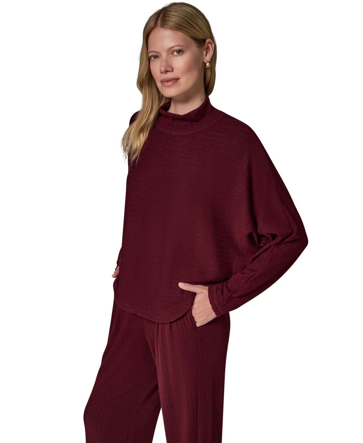 Women's Brushed-Rib Dolman-Sleeve Mock Neck Pullover Top