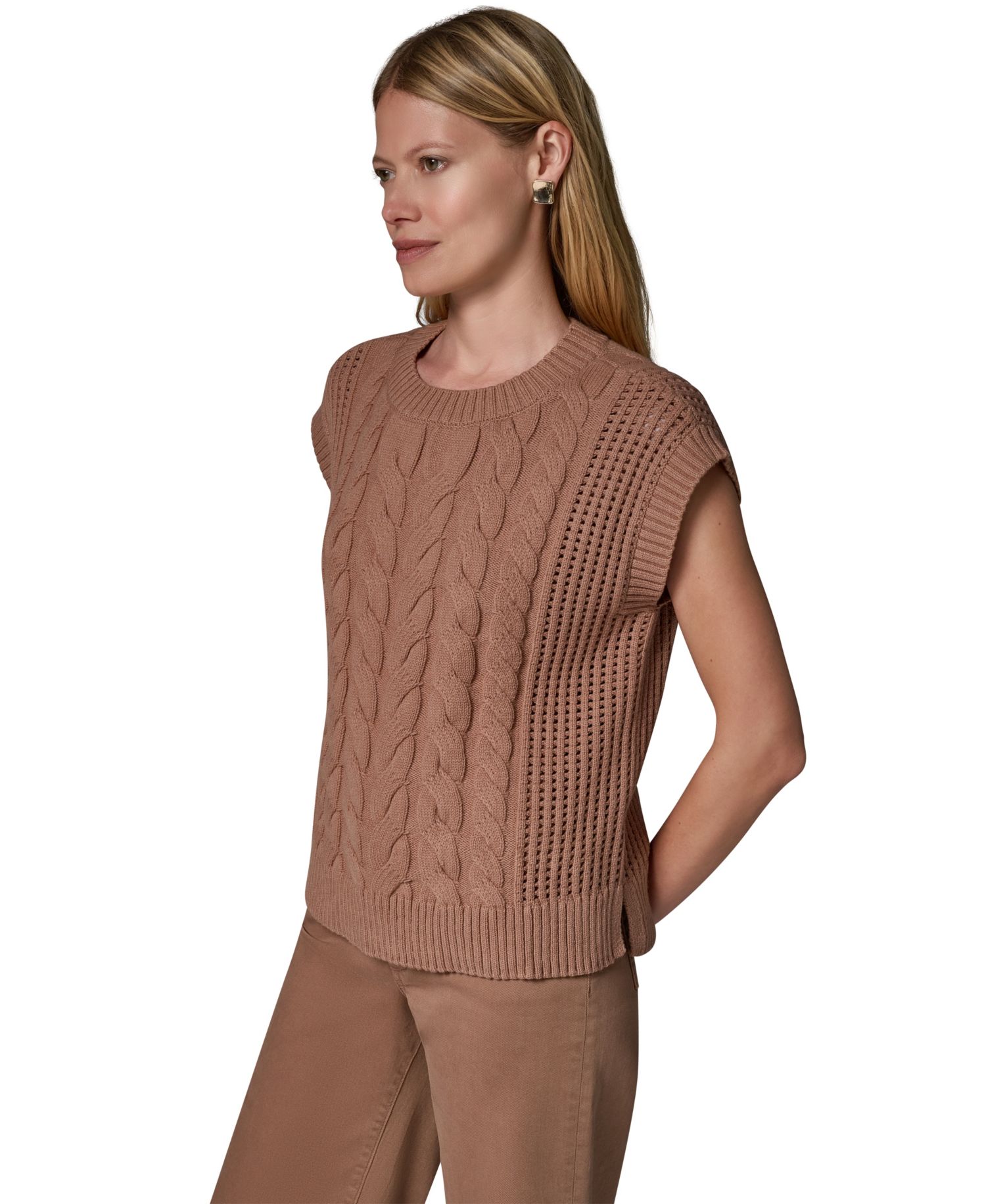 Women's Sleeveless Cable-Knit Boxy Sweater Vest