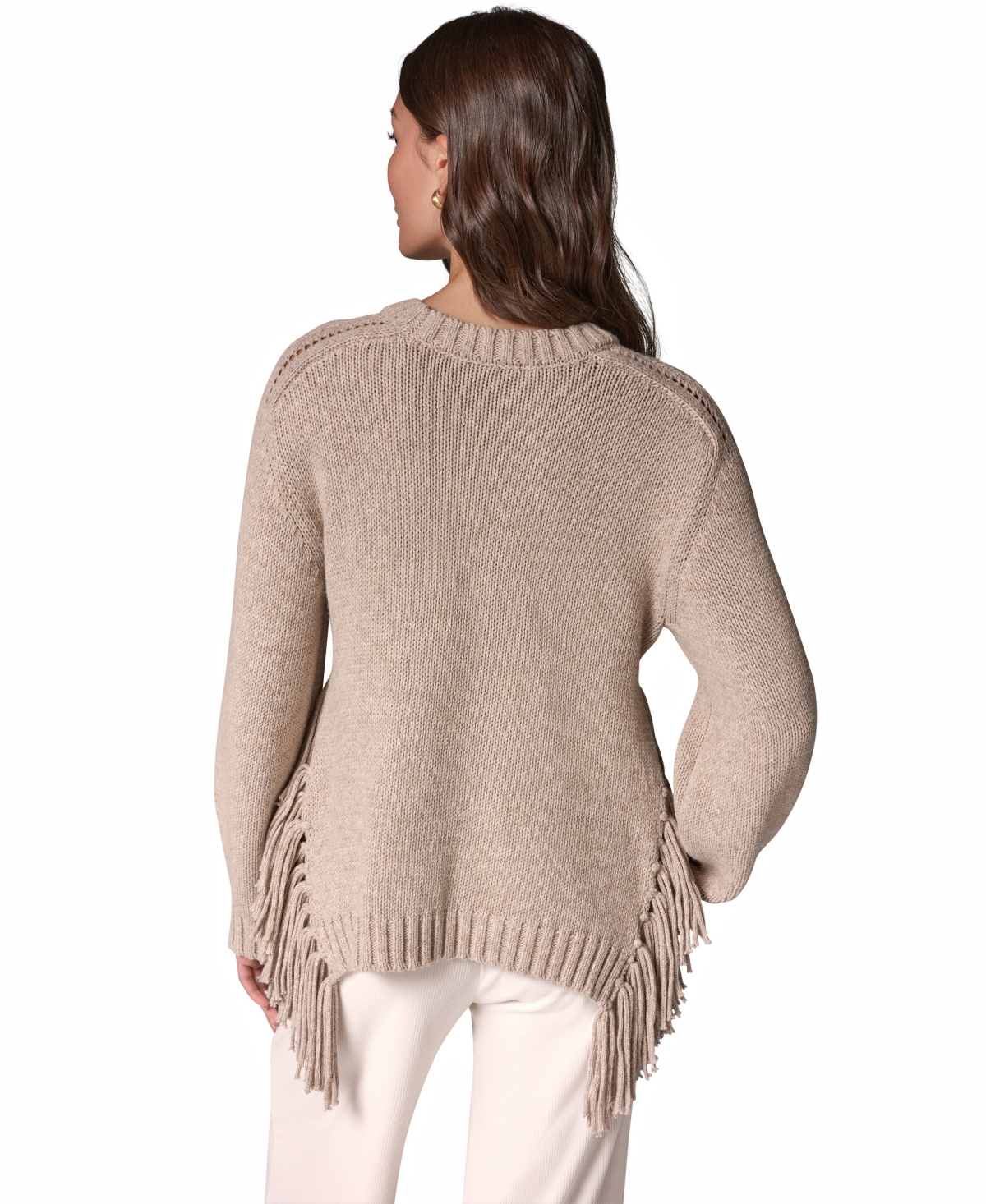 Donna Karan Weekend Women's Crewneck Long-Sleeve Fringe Sweater