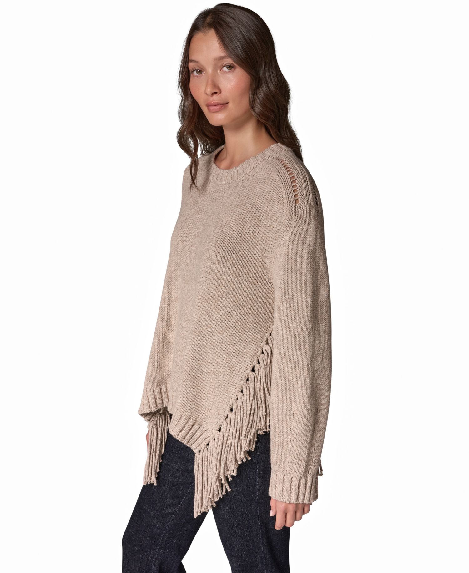 Women's Crewneck Long-Sleeve Fringe Sweater