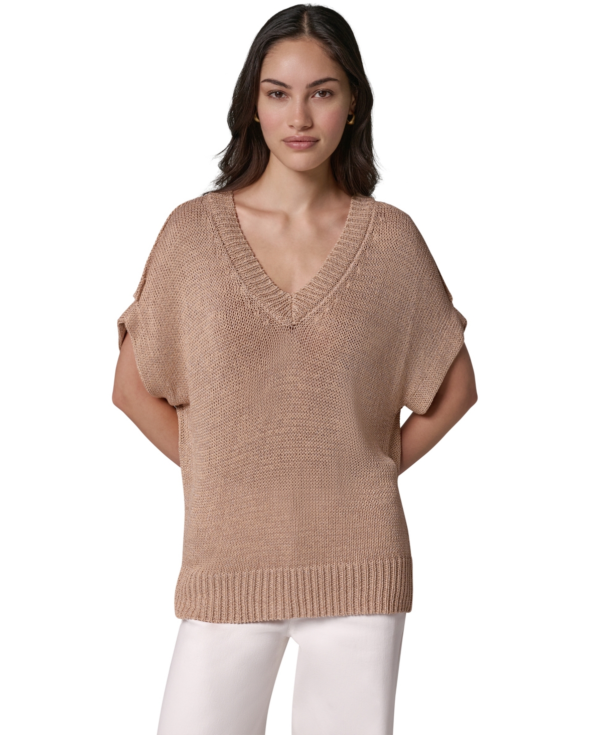 Donna Karan Weekend Women's Short Sleeve Relaxed Fit Lurex Sweater
