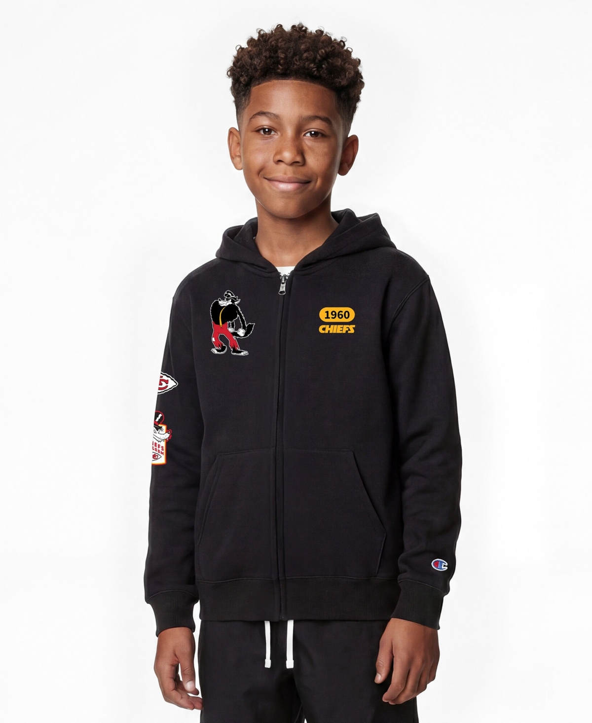 Champion Big Boys and Girls Black Kansas City Chiefs Disney X Champion Full-Zip Hoodie - Black