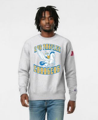 Men's Silver Los Angeles Chargers Disney X Champion Reverse Weave Fleece Crewneck Sweatshirt