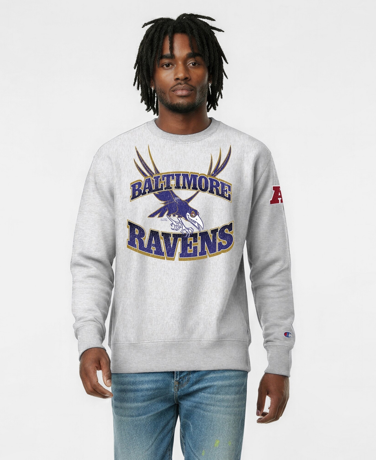 Champion Men's Silver Baltimore Ravens Disney X Champion Reverse Weave Fleece Crewneck Sweatshirt - Silver