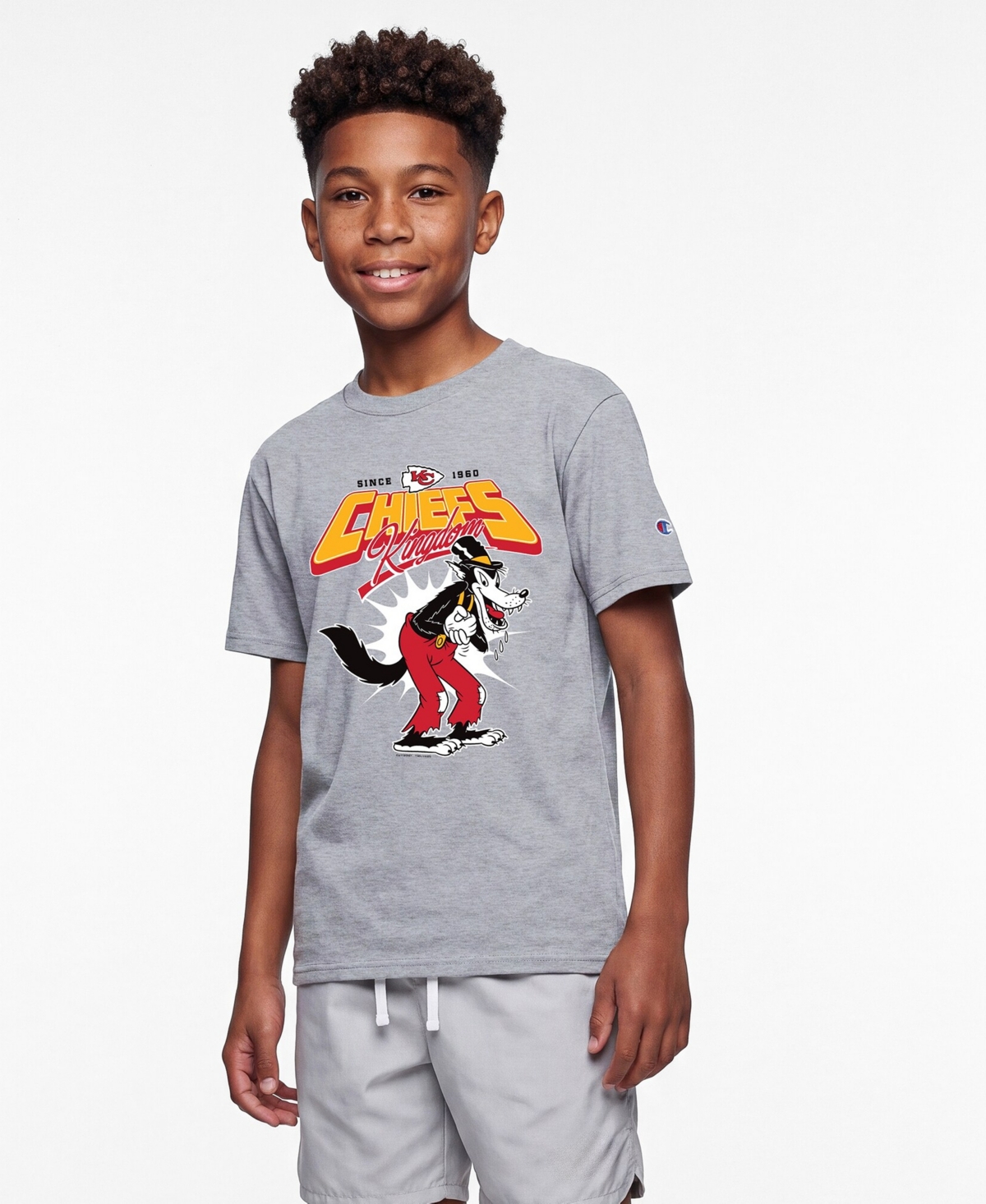 Champion Big Boys and Girls Heather Gray Kansas City Chiefs Disney X Champion T-Shirt - Heather Gray